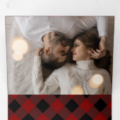 Gezellige rode plaid multi foto kerst drieluik wenskaart (Binnenzijde eerst)