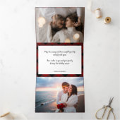 Gezellige rode plaid multi foto kerst drieluik wenskaart (Binnen)