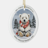 Gezellige rode sjaal Polar Beer Baby's eerste kers Keramisch Ornament (Rechts)