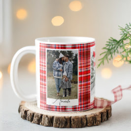 Gezellige Rood en Wit Plaid Flanel Familie Foto Koffiemok