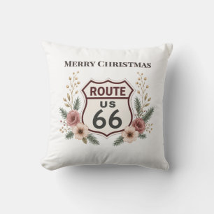 Gezellige Route 66 Kerst Bloemendecoratie Kussen