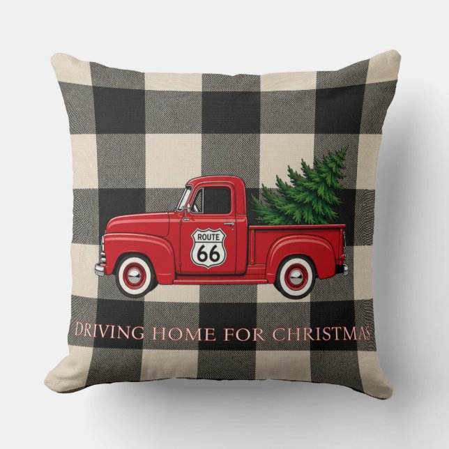 Gezellige Route 66 Kerst Home Accent Kussen (Voorkant)