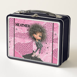 Gezellige Roze Afro Meisje Gepersonaliseerde Metal