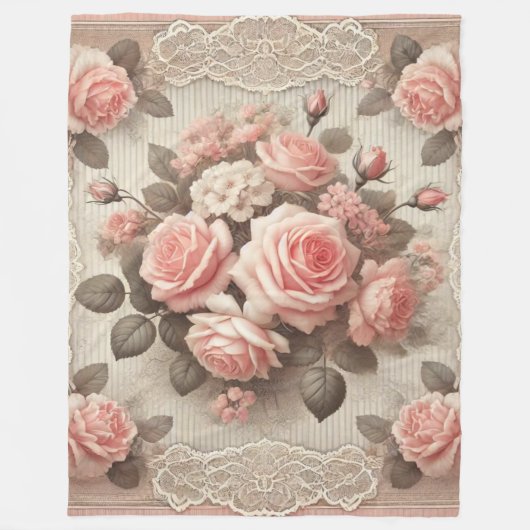 Gezellige Roze Bloem Fleece Deken (Voorkant)