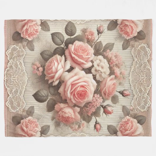 Gezellige  Roze Bloem Fleece Deken (Voorkant (Horizontaal))