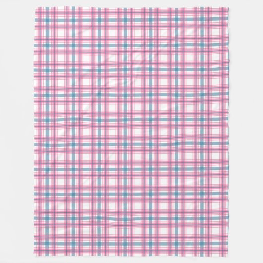 Gezellige roze en blauwe tartan fleece deken (Voorkant)