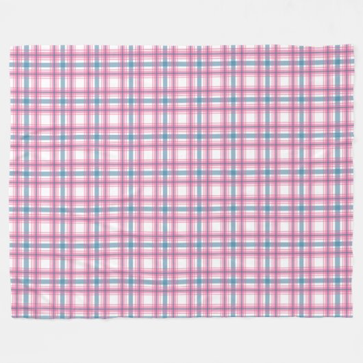 Gezellige roze en blauwe tartan fleece deken (Voorkant (Horizontaal))