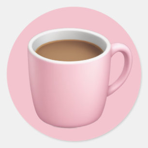 Gezellige Roze Koffie Mok Emoji Ronde Sticker