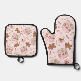 Gezellige Roze Pastelkleurige Cake & Strik Kerst S Ovenwant & Pannenlap Set