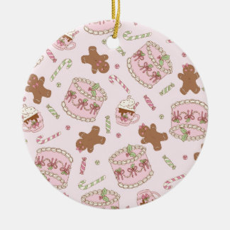 Gezellige Roze Pastelkleurige Cake & Strik Kerstmu Keramisch Ornament