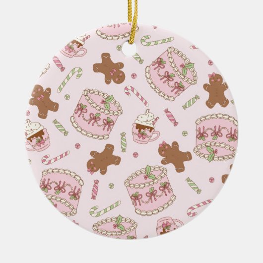 Gezellige Roze Pastelkleurige Cake & Strik Kerstmu Keramisch Ornament (Voorkant)