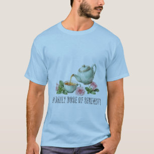 Gezellige roze theekop met madeliefjes en eucalypt t-shirt