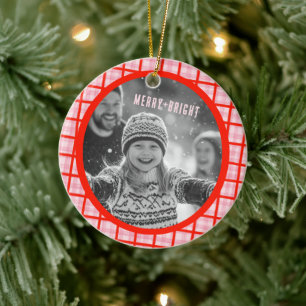 Gezellige ruit gingang kerst aangepaste foto's keramisch ornament