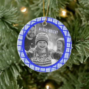 Gezellige ruit gingang kerst aangepaste foto's keramisch ornament