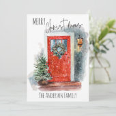 Gezellige Rustieke Boerderij Land Waterverf Kerstm Feestdagenkaart (Staand voorkant)