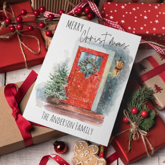 Gezellige Rustieke Boerderij Land Waterverf Kerstm Feestdagenkaart