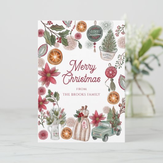 Gezellige rustieke kerst feestdagenkaart (Staand voorkant)