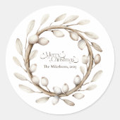 Gezellige rustieke kerstkrans ronde sticker (Voorkant)