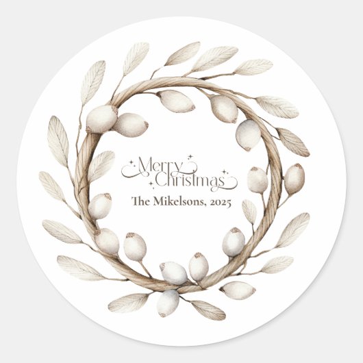 Gezellige rustieke kerstkrans ronde sticker (Voorkant)