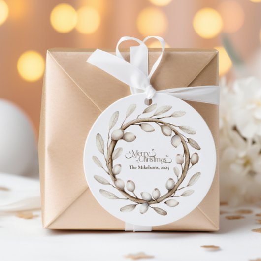 Gezellige rustieke kerstkrans ronde sticker