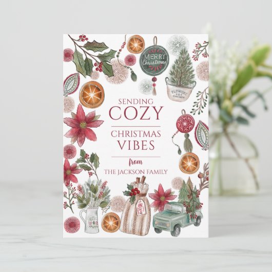 Gezellige rustieke kerstvibes feestdagenkaart (Staand voorkant)