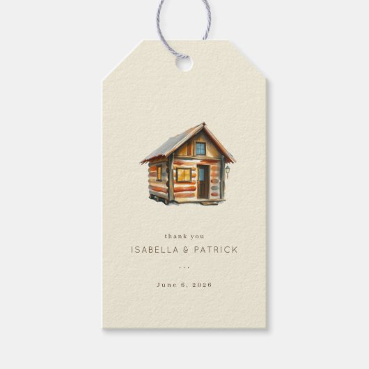 Gezellige Rustieke Waterverf Chalet Cadeaulabel (Voorkant)