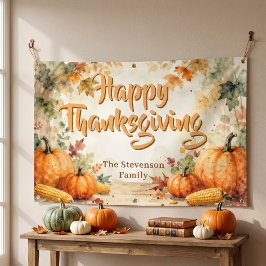 Gezellige Rustieke Waterverf Pompoen Thanksgiving Spandoek