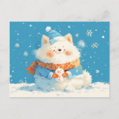 Gezellige Samoyed Hond met Mini Sneeuwman Briefkaart (Voorkant)