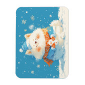 Gezellige Samoyed Hond met Mini Sneeuwman Magneet (Verticaal)