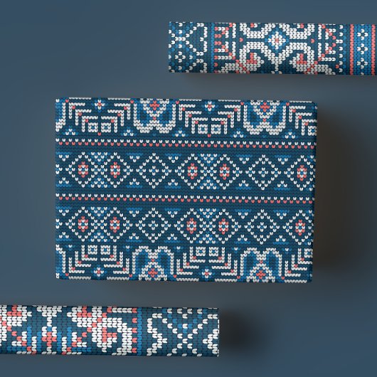 Gezellige Scandinavische Blauwe & Perzik Winter Tr Inpakpapier Vel