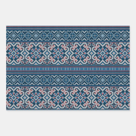 Gezellige Scandinavische Blauwe & Perzik Winter Tr Inpakpapier Vel (Voorkant 2)