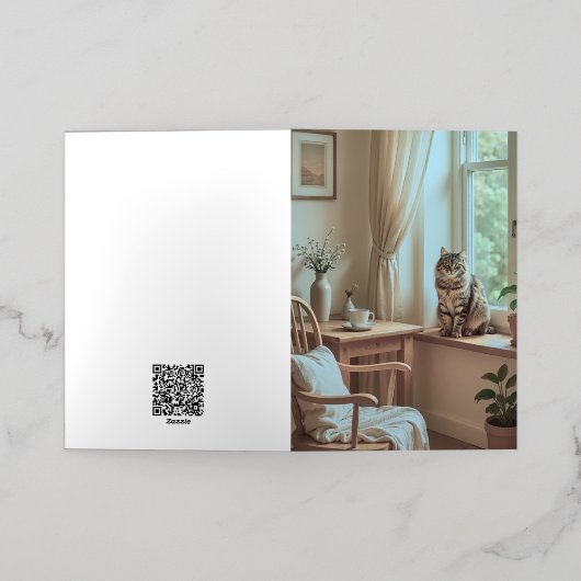 Gezellige Scandinavische Window Nook – Elegant Folie Wenskaart (Buiten Laag)