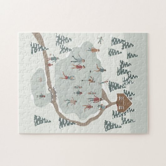 Gezellige schaatsbaan Winter illustratie Legpuzzel (Horizontaal)