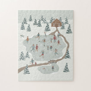 Gezellige schaatsbaan Winter illustratie Legpuzzel