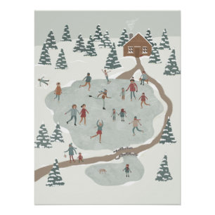 Gezellige schaatsbaan Winter illustratie Perfect Poster