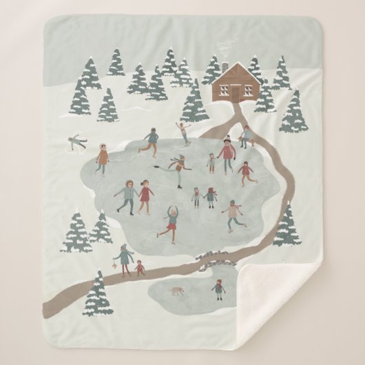 Gezellige schaatsbaan Winter illustratie Sherpa Deken (Voorkant)