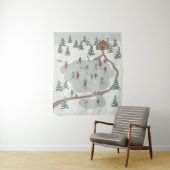 Gezellige schaatsbaan Winter illustratie Wandkleed (In situ)