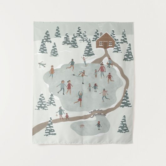Gezellige schaatsbaan Winter illustratie Wandkleed (Voorkant)