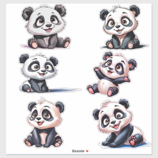 Gezellige schattige cartoon Panda's Sticker (Vel)