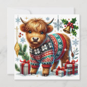 Gezellige Schotse Hooglandkoe in Kersttrui Feestdagenkaart (Voorkant)