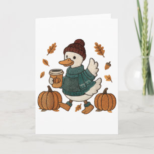 Gezellige Seizoen Eend Schattige Herfst Eend Pompo Kaart
