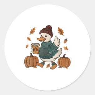 Gezellige Seizoen Eend Schattige Herfst Eend Pompo Ronde Sticker