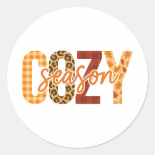 Gezellige Seizoen Herfst Autumn Plaid Luipaard Ronde Sticker