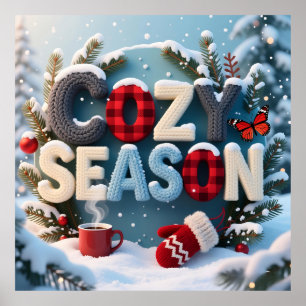 "Gezellige Seizoen" Winter Brei & Geruite Typograf Poster