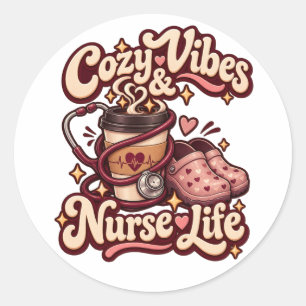 Gezellige Sfeer en Verpleegstersleven Retro Koffie Ronde Sticker