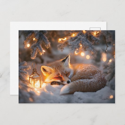 Gezellige slaapvos onder besneeuwde takken feestdagenkaart (Voorkant / Achterkant)