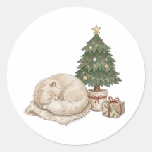 Gezellige slapende kat Kerststicker