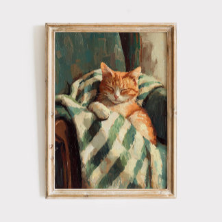 Gezellige slapende kat met oranje vacht olieverfsc poster