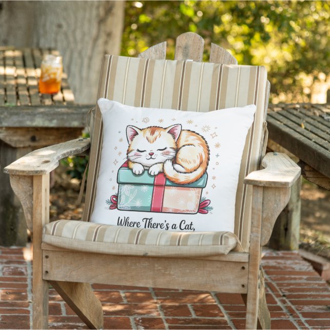 Gezellige slapende kitten - Winter Huisdecoratie Buitenkussen (Stoel)