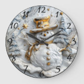 Gezellige sneeuwman kerstdecor grote klok (Voorkant)